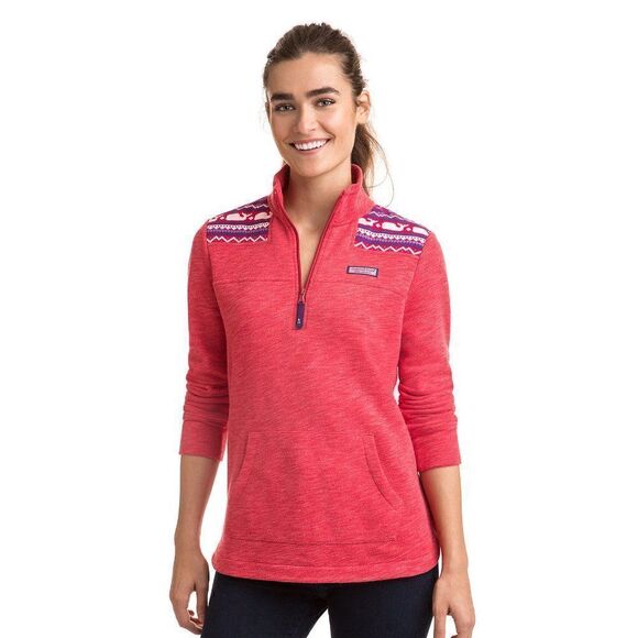 Vineyard Vines Half Zip Fair Isle Shoulder Relaxed Curved Hem Shep Shirt Small - Picture 1 of 6